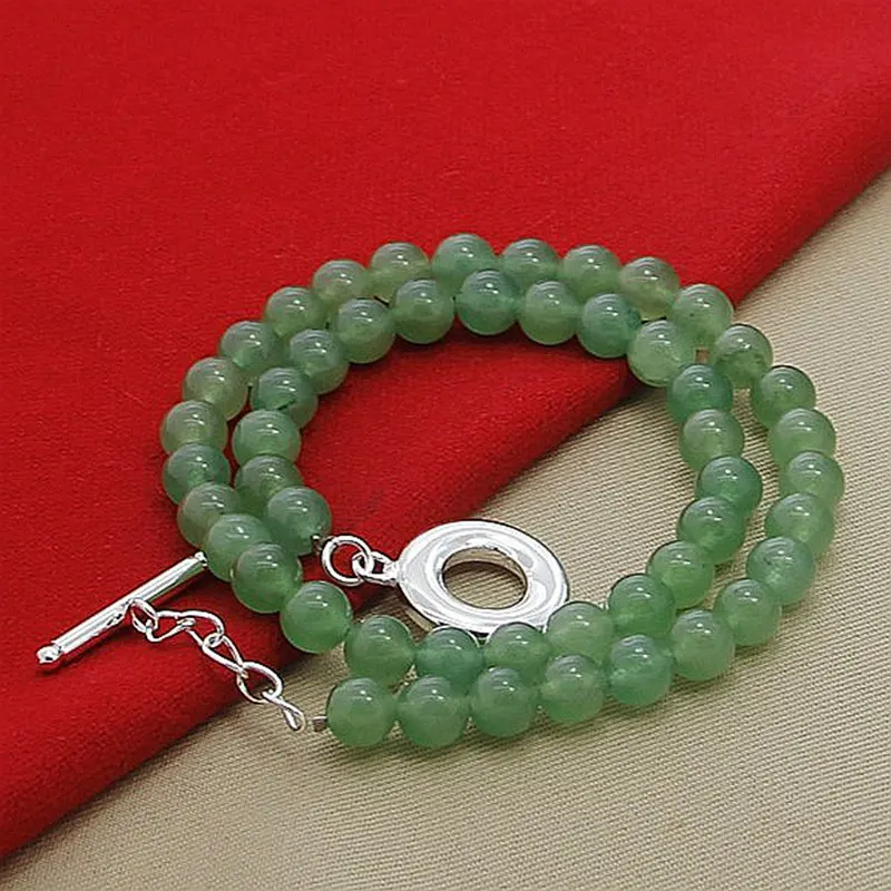 Женское ожерелье из серебра 925 пробы с жемчугом и зелеными бусинами |