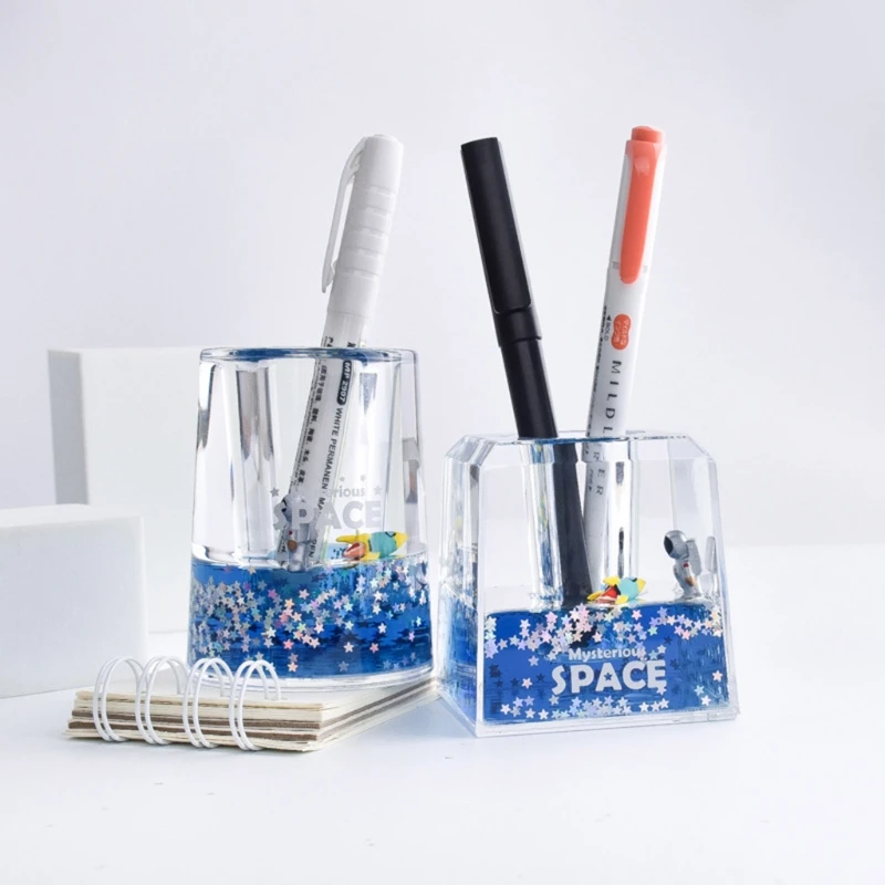 

Cartoon Astronaut Scale Ruler Exquisite Clear Quicksand Pen Holder Cylinder-shaped Pen Holder Square-shaped Pen Holder