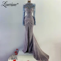 lowime 2021 newest handmade beading long evening dresses mermaid dubai design long sleeves red carpet party dress prom dresses