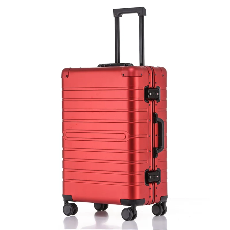 100% чемодан на колесиках из алюминиевого сплава для путешествий серебристо