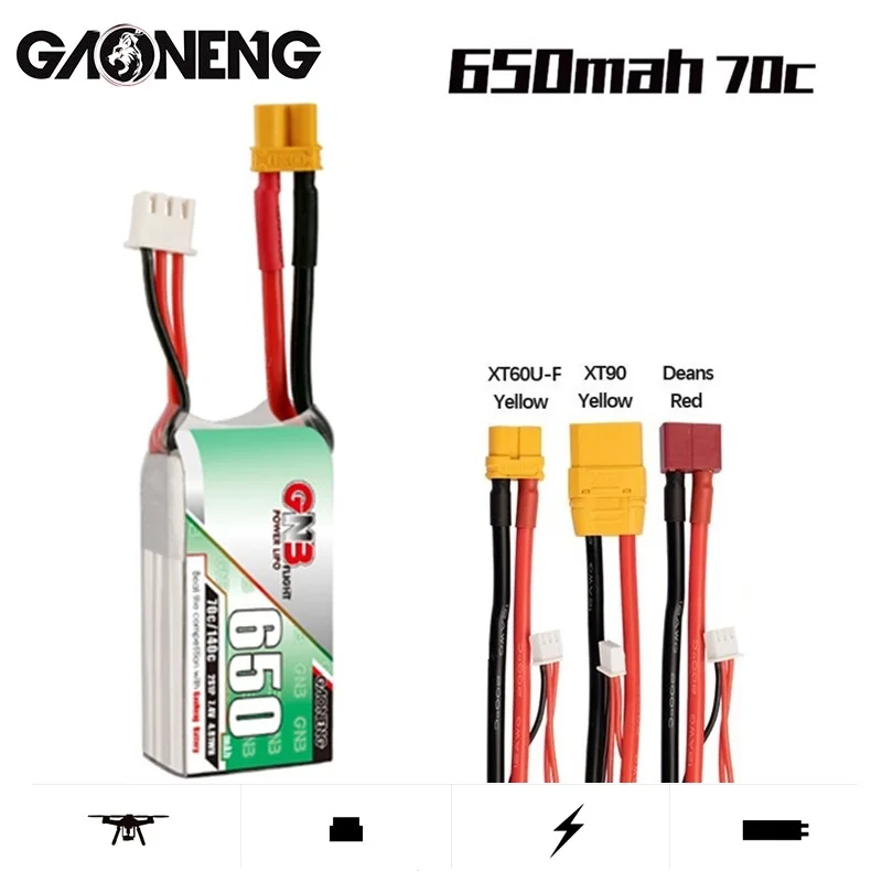 

1/2/3 шт. Gaoneng GNB 2S 7,4 в HV Lipo батарея 650 мАч 70C/140C со штепсельной вилкой для DYS FPV гоночного дрона 4-осевой RC дрона запчасти