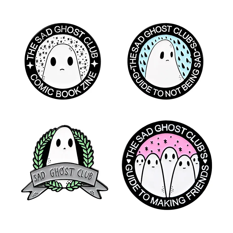 1 piece Creative Cartoon Badge THE SAD GHOST CLUBS Metal Brooch Alien Round Collar Brooch Enamel Pin Costume Accessories