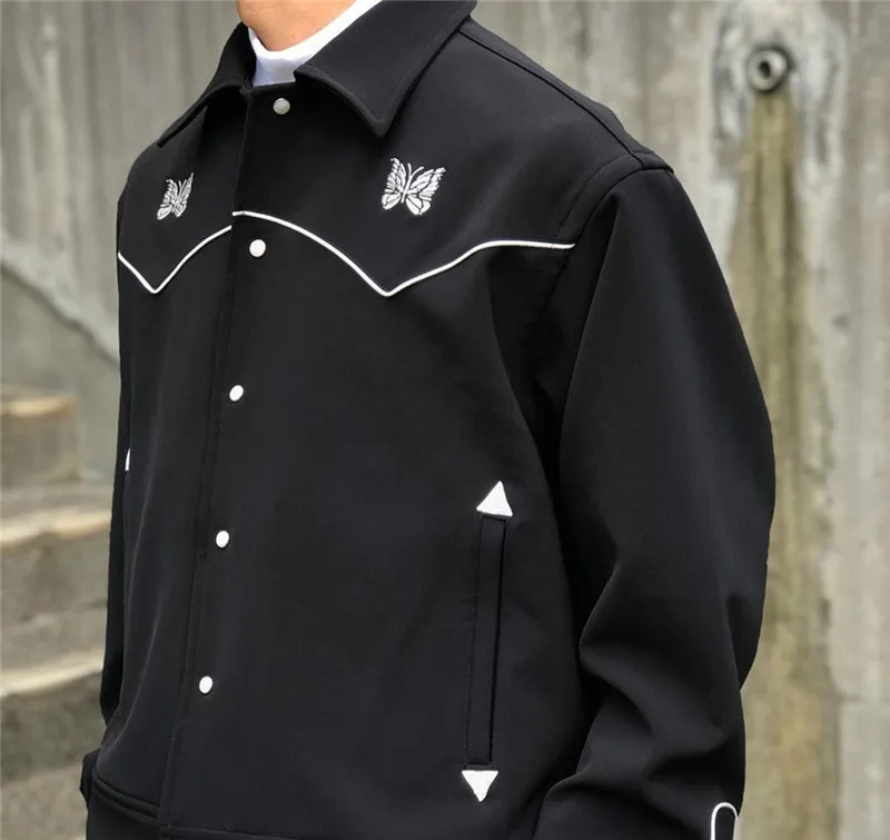 

Autumn Winter AWGE Needles Jacket Men Women High Quality Embroidery Butterfly Streetwear Vintage British Coats
