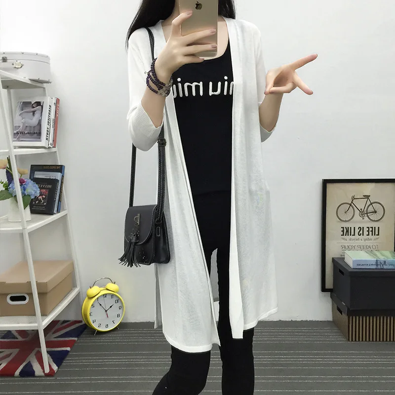 Women Casual Long Knitted Sweater Crtdigans Open Stitch 2019 Spring Summer Fashion Solid Thin Knitting Wrap Swing Jacket Coat |