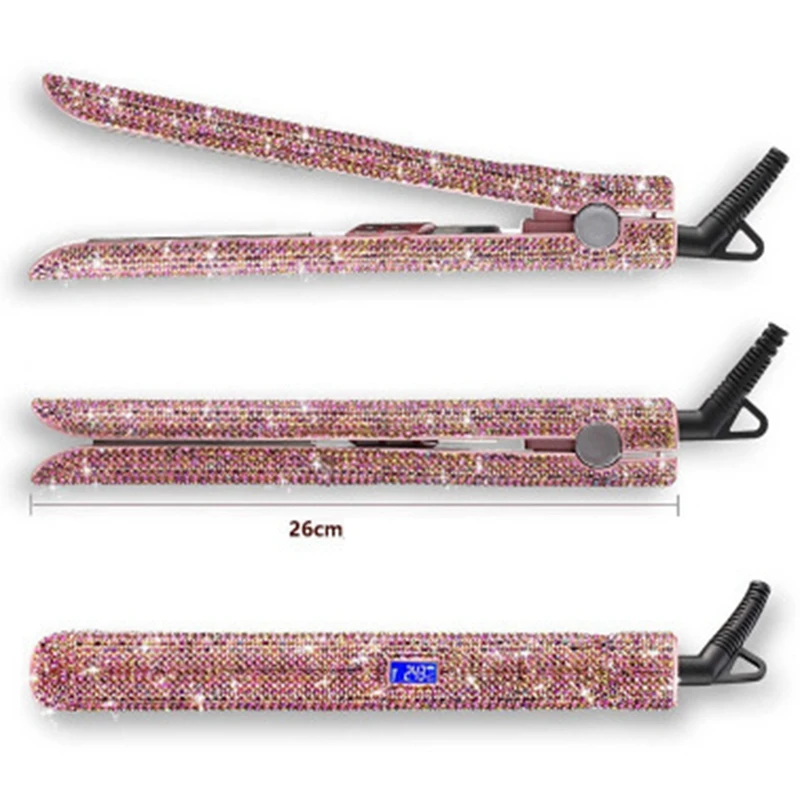 

Hair Straightener Flat Iron Hand Made Crystal Diamond with LCD Display Sparkling Rhinestones Titanium Plate Iron-EU Plug