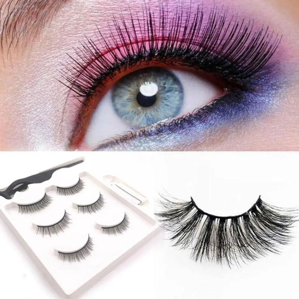 

3 Pair Self-Adhesive False Eyelashes Long Natural Synthetic Eyelashes Extension Tools For Beginners H5B5