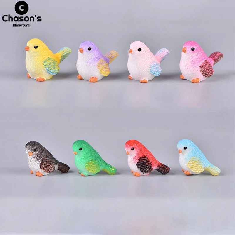 

Mini Birds Finch Sparrow Miniature Figurine Creativity Cute Kawaii Cartoon DIY Garden Ornament Home Table Living Room Decoration