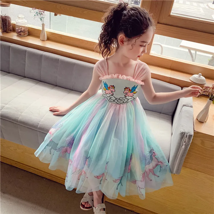 

2021 Summer Girls Dress Children Clothing Dream Rainbow Chiffon Hanfu Classical Elegant Princess Dress Suspender Dress For Girl