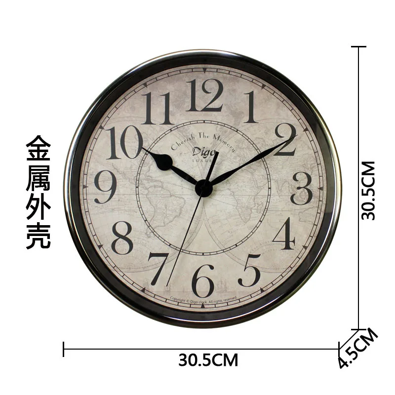 12-дюймовые металлические бесшумные настенные часы в стиле ретро для украшения