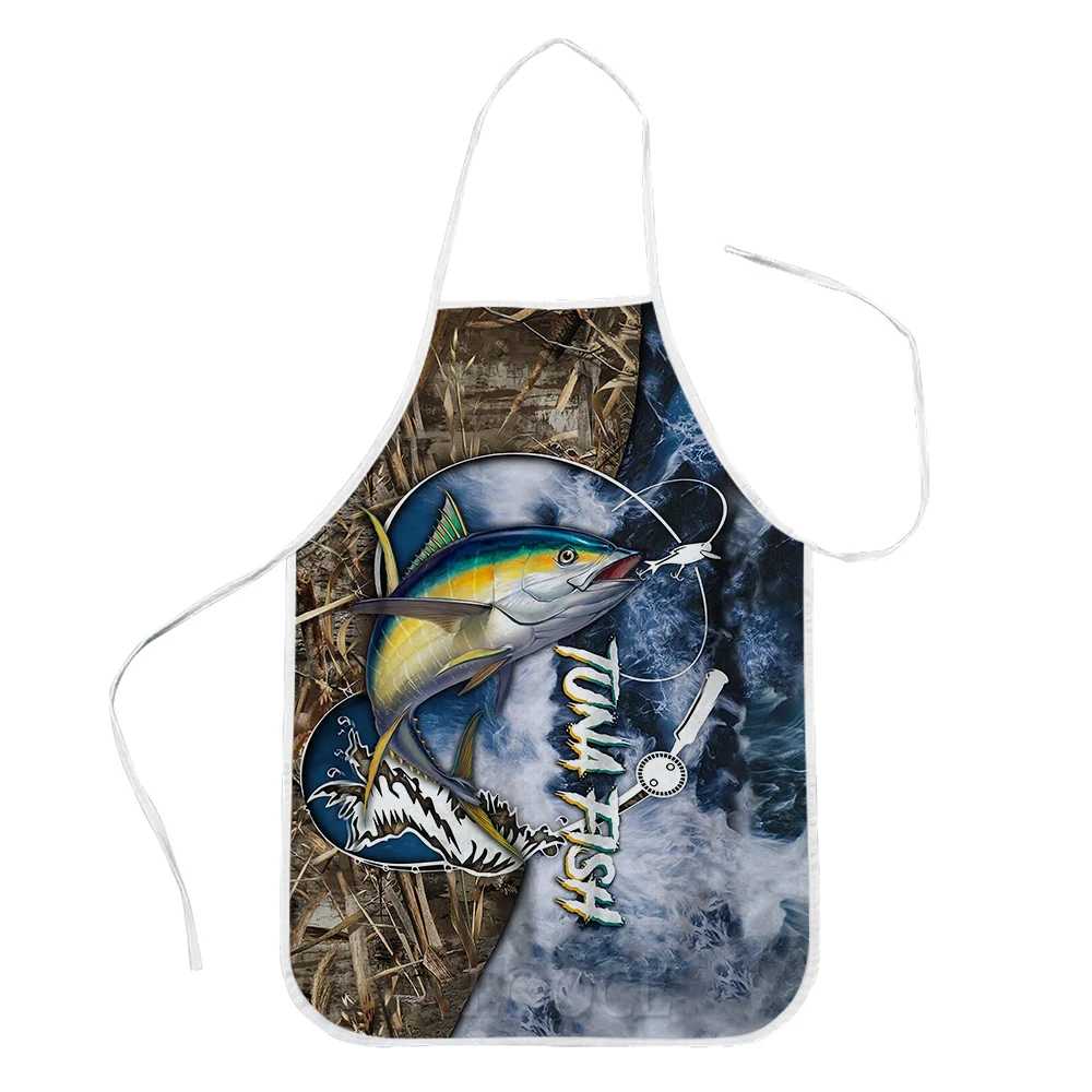 

CLOOCL Fishing Lovers Apron 3D Graphic Tuna Fish Wave Splicing Polyester Kitchen Aprons Men Women Fashion Home Textile