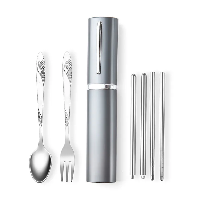 

Набор столовых приборов 3 в 1, ложка, вилка, дорожные складные палочки для еды, уличная посуда из нержавеющей стали, посуда для кемпинга