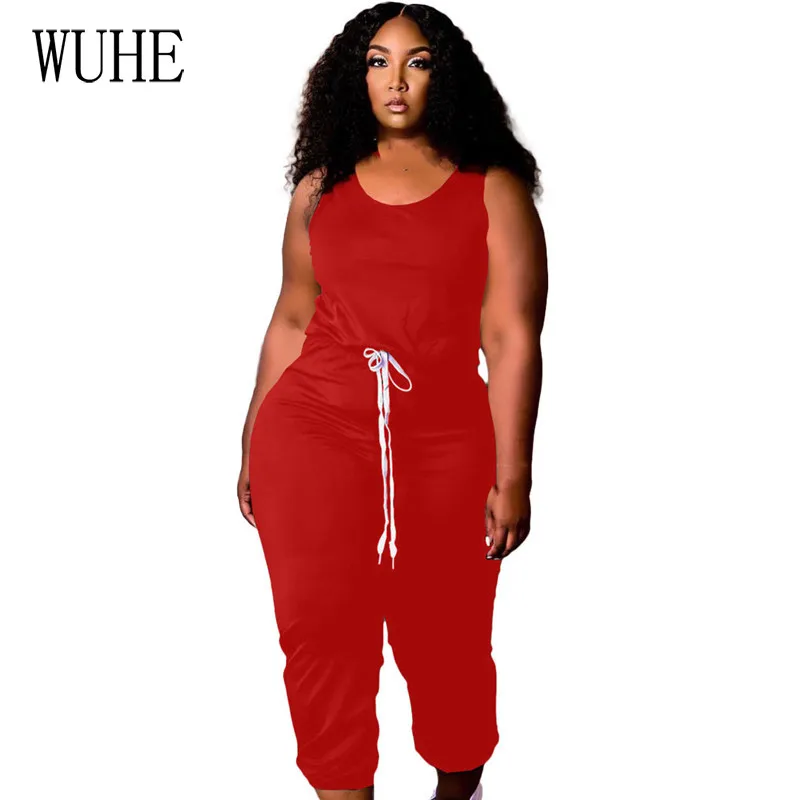

WUHE Women Elegant Casual Summer Jumpsuit Femme Solid Sleeveless High Waist Bodycon Rompers Fitness Streetwear Female Overalls