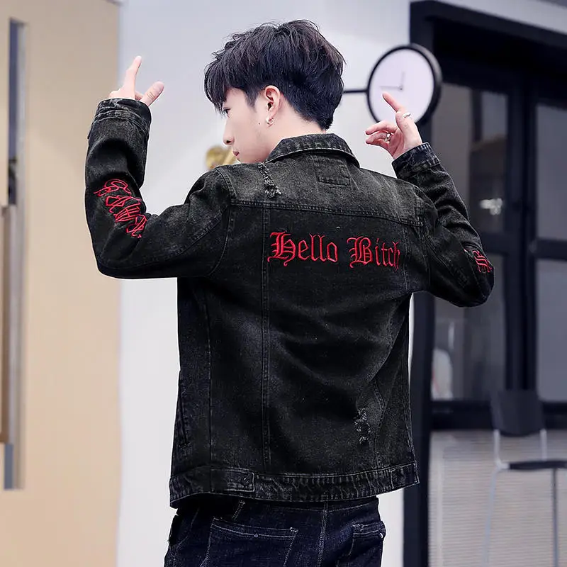 

New spring winter 2021 Korean teenagers students casual jacket men's trend tooling coat denim jacket embroidery men's clothing