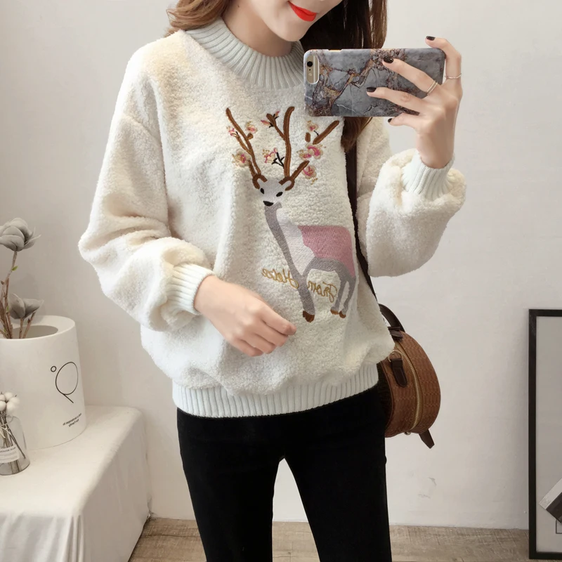 Осень зима 2018 корейский Свободный свитшот для ленивых женщин студенческие