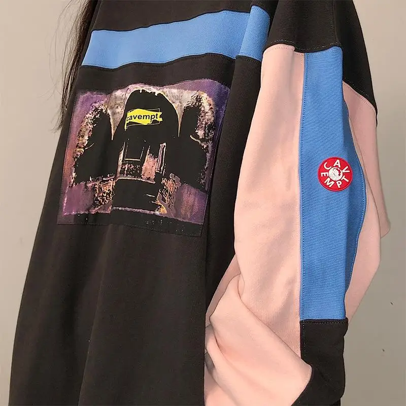 

Women Harajuku Sweatshirt Cool Patchwork Fleece Hoodies Pullover High Street Student Girls Teens Loose High Street Hoodie Femme