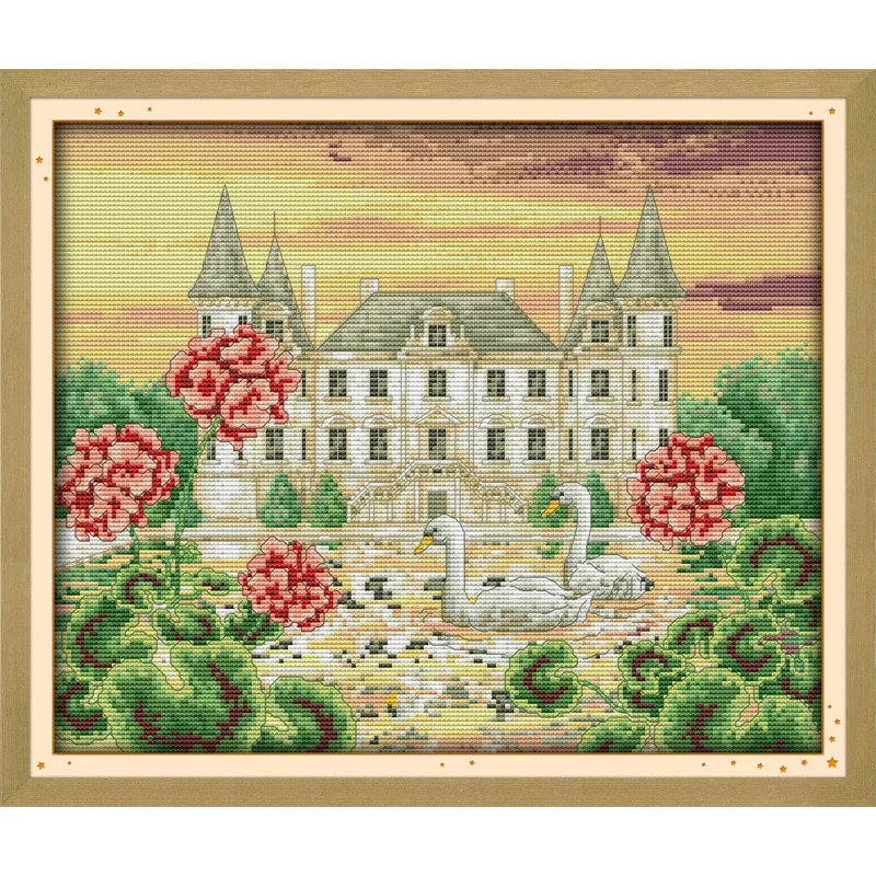 

Everlasting Love The Swan Castle Chinese Cross Stitch Kits Ecological Cotton Stamped 11CT DIY Gift New Year Decorations For Home