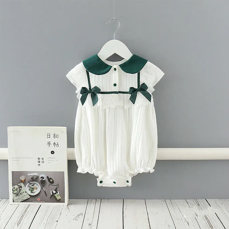 

Summer Cute Baby Girl Clothes Korean Pullover Women's One-Piece Green Short-Sleeved Toddler Kids Bodysuits