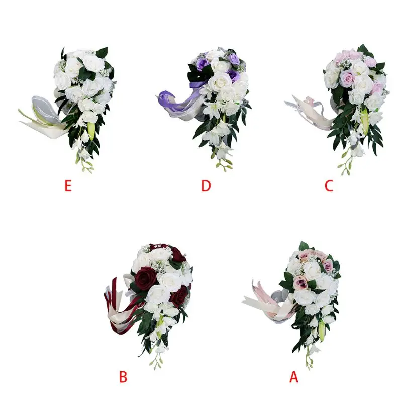 

Romantic Wedding Bridal Waterfall Bouquet Artificial Rose Flowers with Ribbon