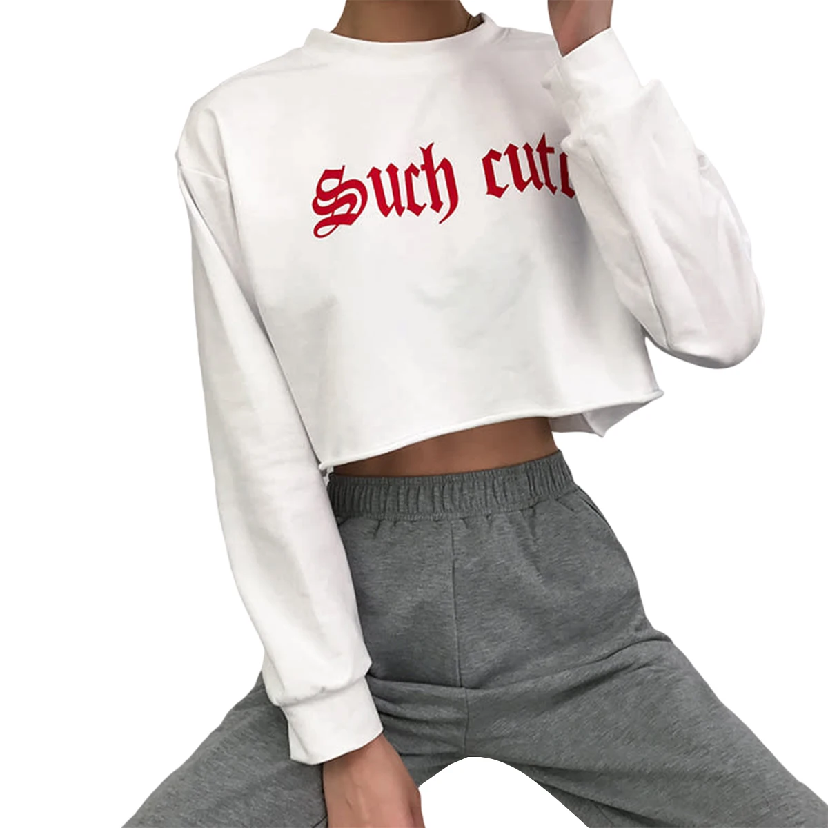 Женский укороченный Топ с длинным рукавом и надписью Модный пуловер круглым