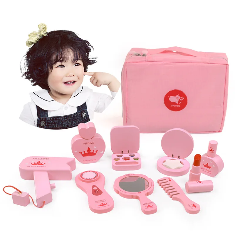 Children's makeup toy set simulation play house wooden dressing table princess cosmetic bag gift for little girl new arrival baby toys children dresser girls princess simulation dressing table wooden tolys play house girl birhday gift