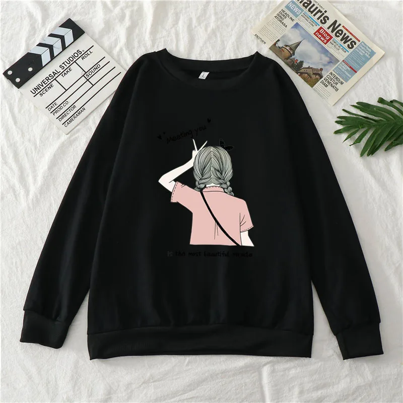 

Personality Girl Back Print Fashion Pullover Top Sister Gothic Casual Sweatshirt Fall Fleece Loose Round Neck Women's Sportswear