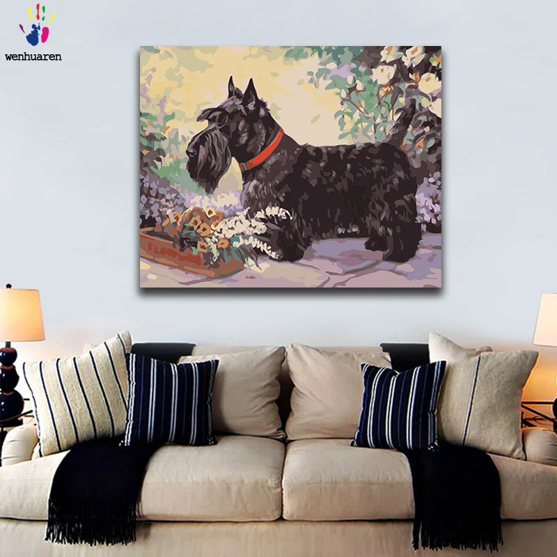 Diy краски по номерам картины живопись с комплектами собака породы Шнауцер