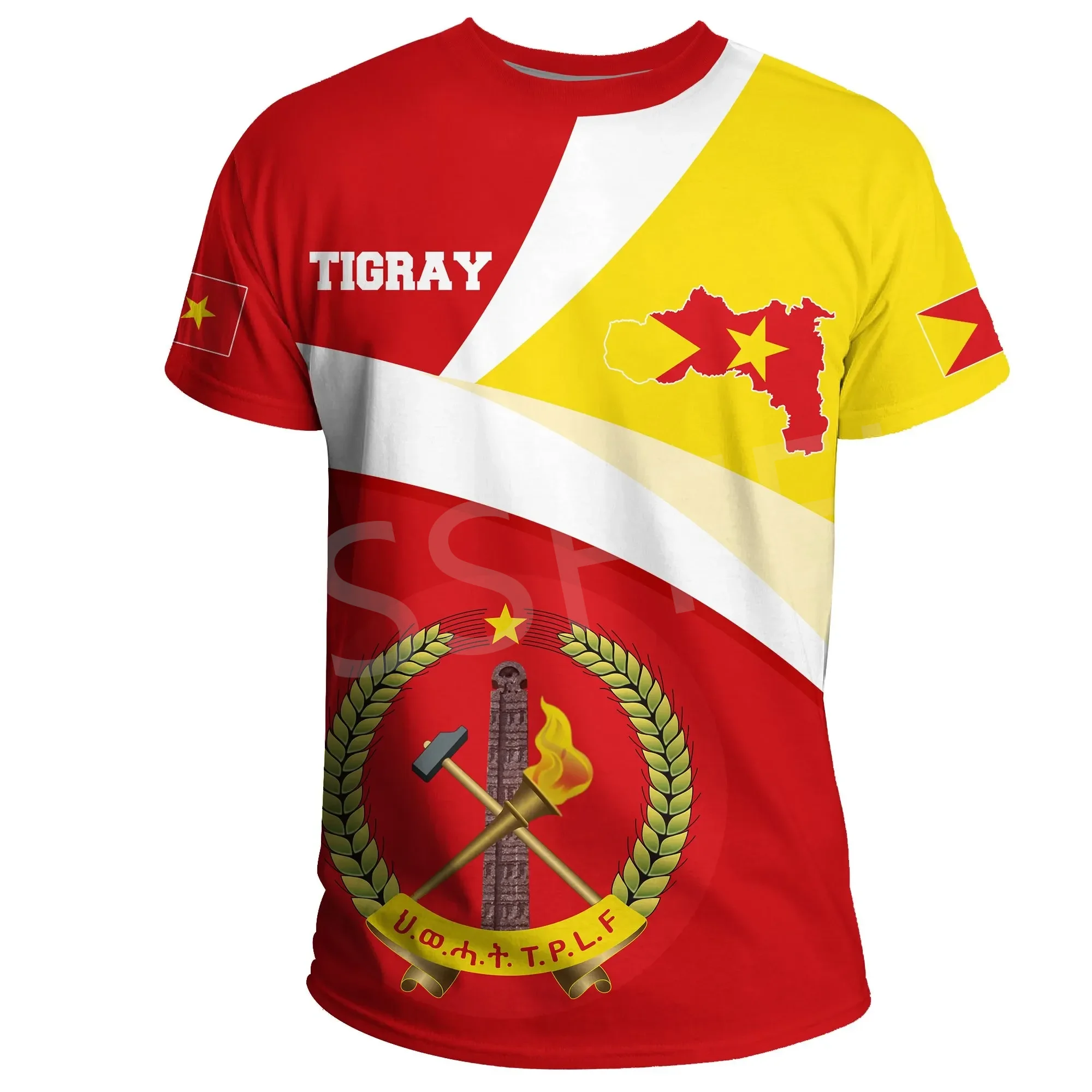 Tessffel Africa Country Ethiopia Tigray Flag Retro 3DPrint Men/Women Summer Casual Funny Tee Short Sleeves T-Shirts Streetwear 1