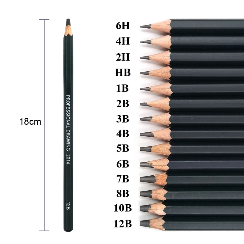 

14 pcs/set Professional Sketch Painting Drawing Pencil Wood HB 2B 6H 4H 2H 3B 4B 5B 6B 10B 12B 1B Exam Pencils Stationery Supply