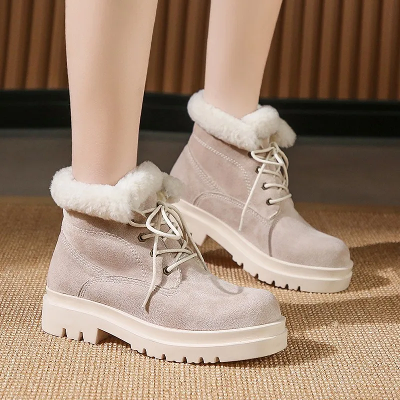 

Женские зимние ботильоны 2021, плюшевые теплые зимние ботинки, повседневные женские ботинки с высоким берцем, женская повседневная обувь на ш...