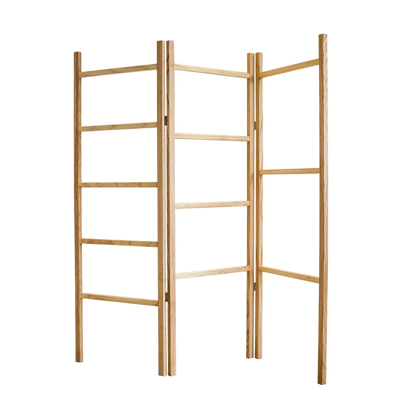 Solid Wood Screen Ladder Rack Ash Flower Storage Decorative Coat Japanese Style | Screens & Room Dividers