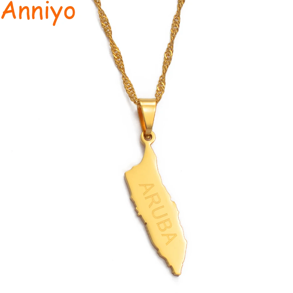 Anniyo Aruba карта кулон ожерелье тонкая цепочка золотого цвета Ювелирные изделия Подарки для Карибских морей Районные острова#011921