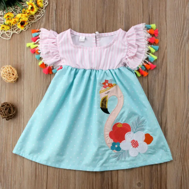 Casual Kids Baby Girls Summer Sleeveless Flamingo Princess Tutu Swing Dress Outfits Knee-Length Holiday | Детская одежда и обувь