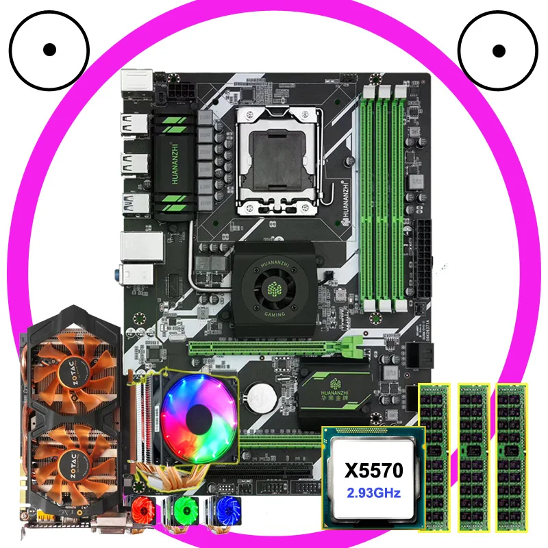 Verkaufen HUANANZHI X58 Deluxe Motherboard Combo Bauen Computer Xeon CPU E5 X5570 6 Rohre CPU Kühler 12G RAM REG ECC Video Karte GTX760 2G