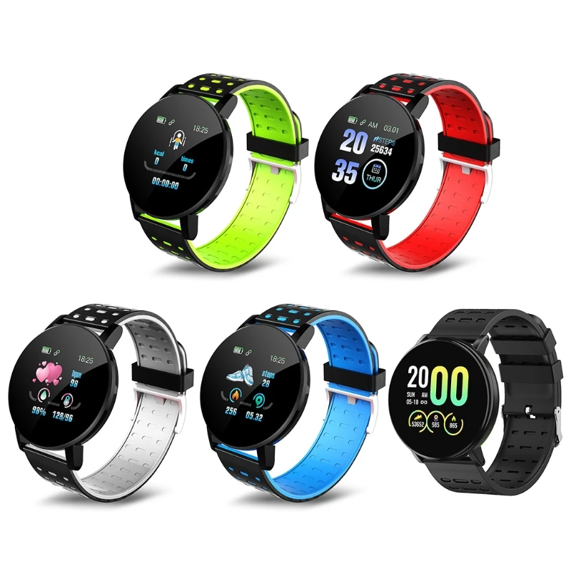 

119S Pedometer Full Touch Screen Fitness Tracker Heart Rate Sleep Monitor Blood Pressure Smart Watch Sedentary Reminder