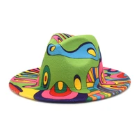 personality chic womens new printing woollen hat top travel hat sun hat fedora felted classic jazz hat fashion wide brim autumn