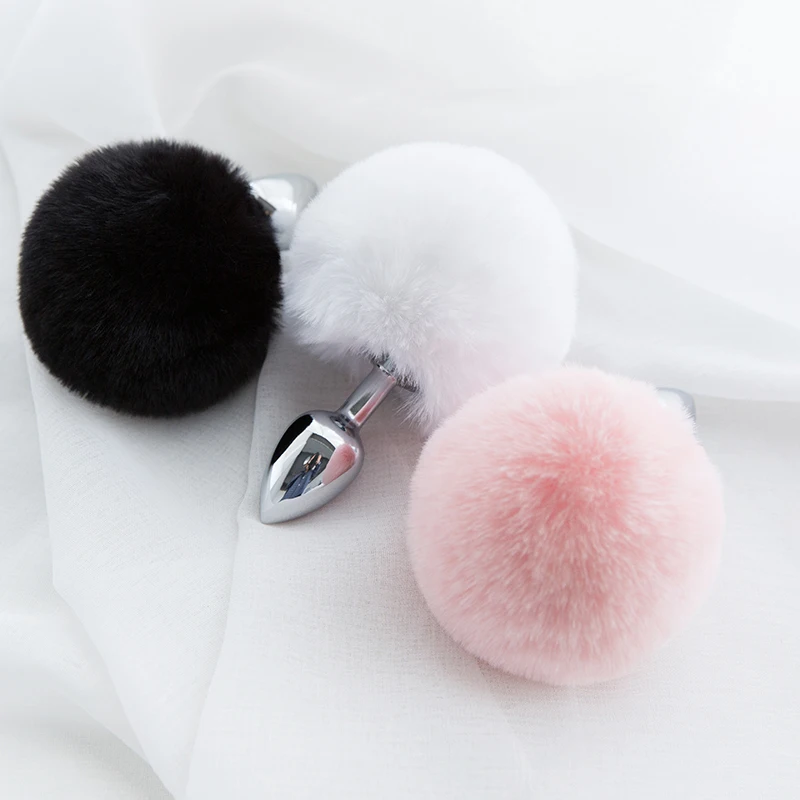 Анальная пробка с плюшевым шариком и хвостом кролика массажер простаты из