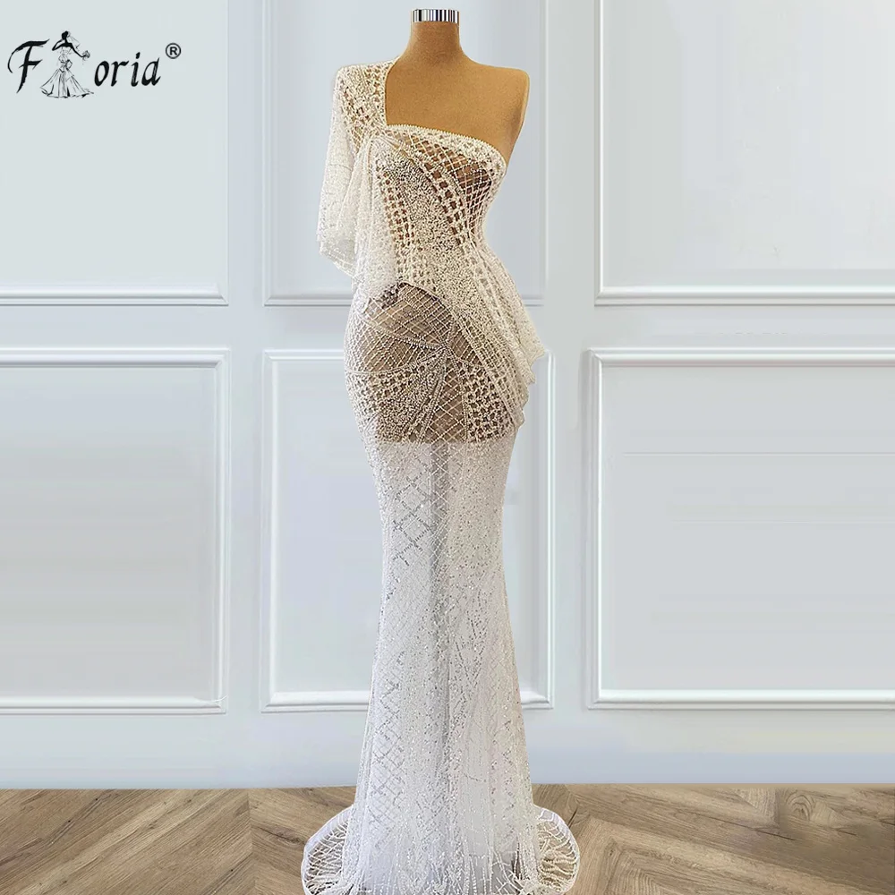 

Luxury Dubai Sleeveless Beading Evening Dress Mermaid Long Nude Tulle Crystals See Through Islamic Dubai Formal Party Gown