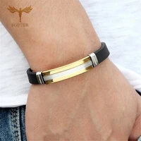 mens bracelet 2021 geometric rubber bracelet golden stainless steel accessories fashion wristband casual jewellry