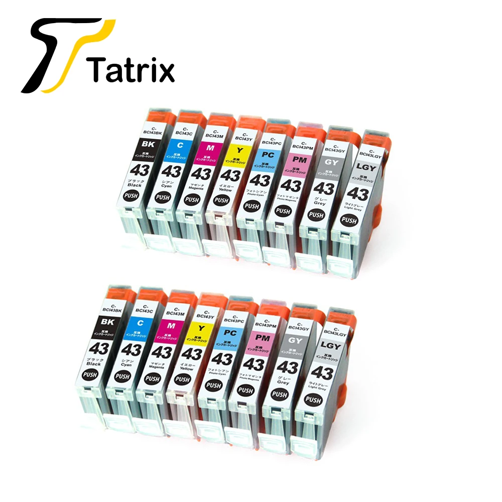

16 шт., картриджи Tatrix для принтера Canon 43 BCI43, с чипом, новые совместимые чернильные картриджи для Canon Pixma Pro-100