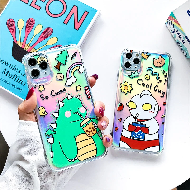 

For Iphone 12 Pro Max Case Silicon Cute Cartoon Laser Fundas On Iphone 11 7 8 SE 2020 12 Mini XR X XS 6 6s Plus 11pro Back Cover