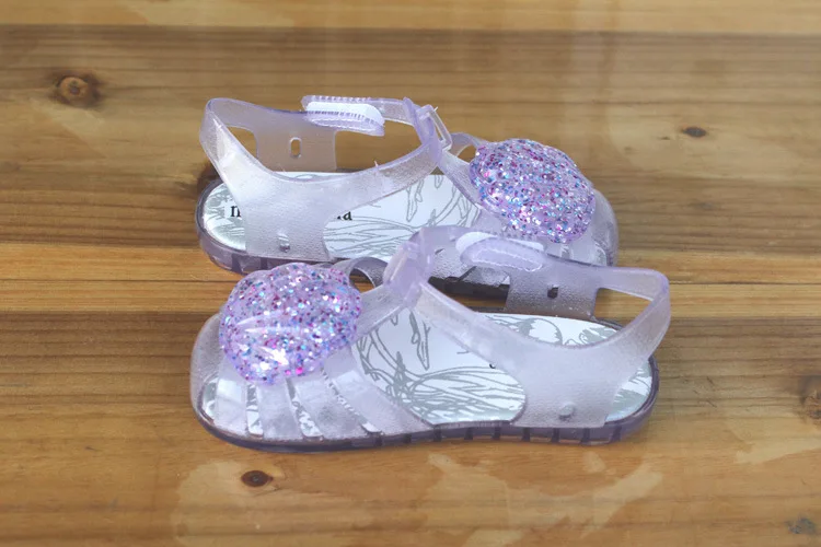 

2021 Summer Girls Sandals Sequin PVC Jelly Mini Melissa Sandalia Infantil Children Shell fashion Baby Princess SO001