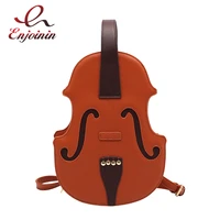fun brown violin shape shoulder bag for teenage girls fashion backpack travel school bag multiple using women pouch pu leather