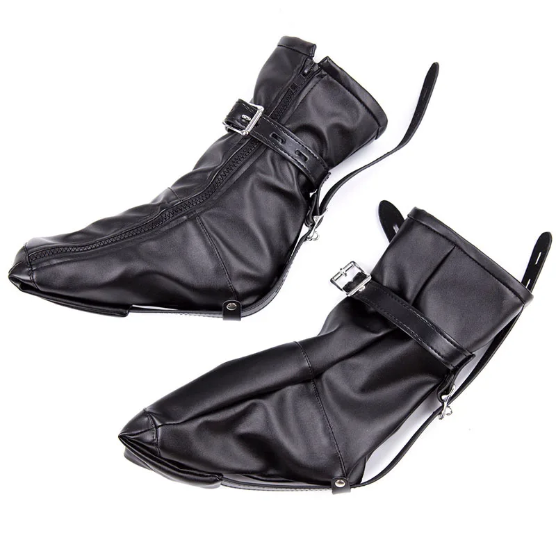 БДСМ Кожаный женщин Фетиш Переноска Наручники Ног Связывание Шкарпетки Ограничение стопы Сумка для обуви с ремнями на молнии Взрослые игры Эротические секс-игрушки.