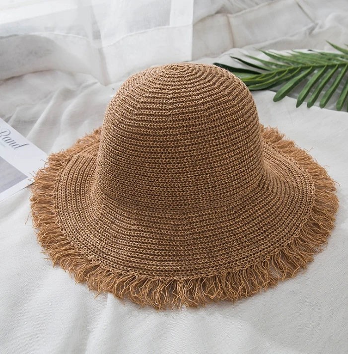 

High Quality Ethnic Literary Artistic Simplicity Natural Leisure Fur-edged Sunshade Straw Hat Foldable Holiday Accessories