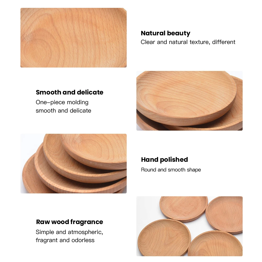 

Eco-friendly Snack Plate Round Wooden Cake Dish Home/Hotel/School Dessert Service Tray Wood Sushi Board Party Tableware Cutlery