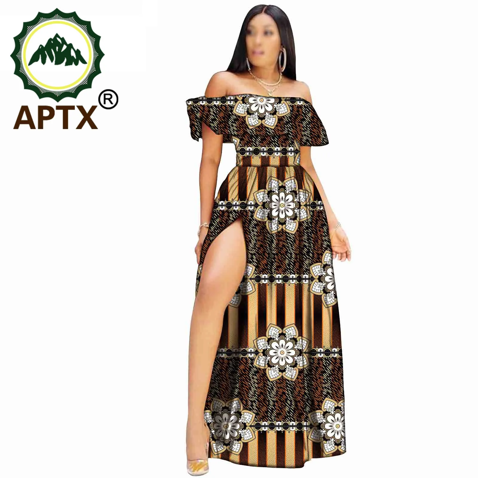 African Women Dress Ankara Style Strapless Dress Floor Length Party Dresses Short Sleeve Elegant Floral Skirt Wax Pure Cotton