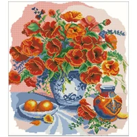 hot selling poppies and oranges patterns counted cross stitch diy chinese cross stitch kits embroidery needlework sets