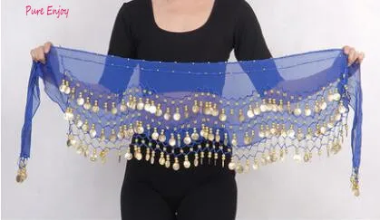 11 Belly Dance Waist Цепочка хип-шарф шифон трехслойная волна золотая монета талия Индия начинающий танец цепочка талии - Цвет: 11