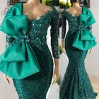 Изумрудно-зеленые африканские вечерние платья русалки, длинные кружевные Выпускные платья с бантом из бисера, свадебное платье Aso Ebi