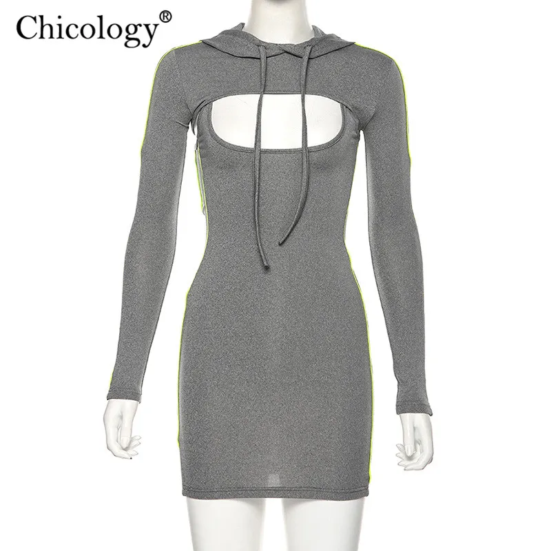 Женское мини платье Chicology осенне зимнее облегающее в неоновую полоску с